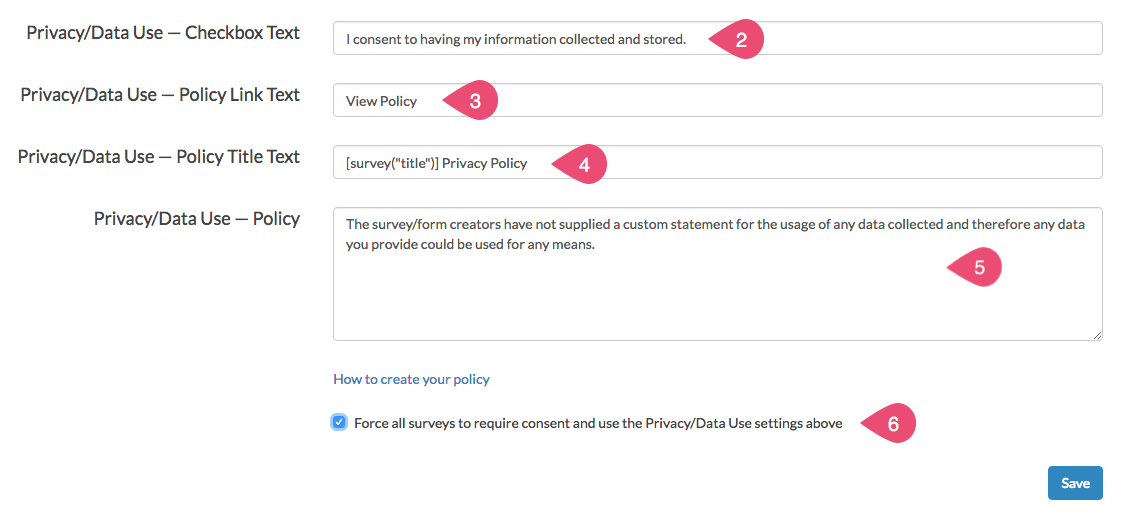 Configure Privacy/Data Use Policy