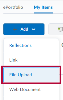 Identifies File Upload option on Add menu.