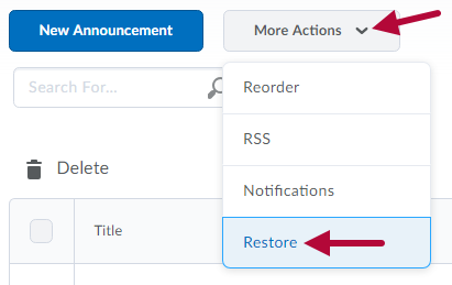 Indicates Restore option from More Actions menu