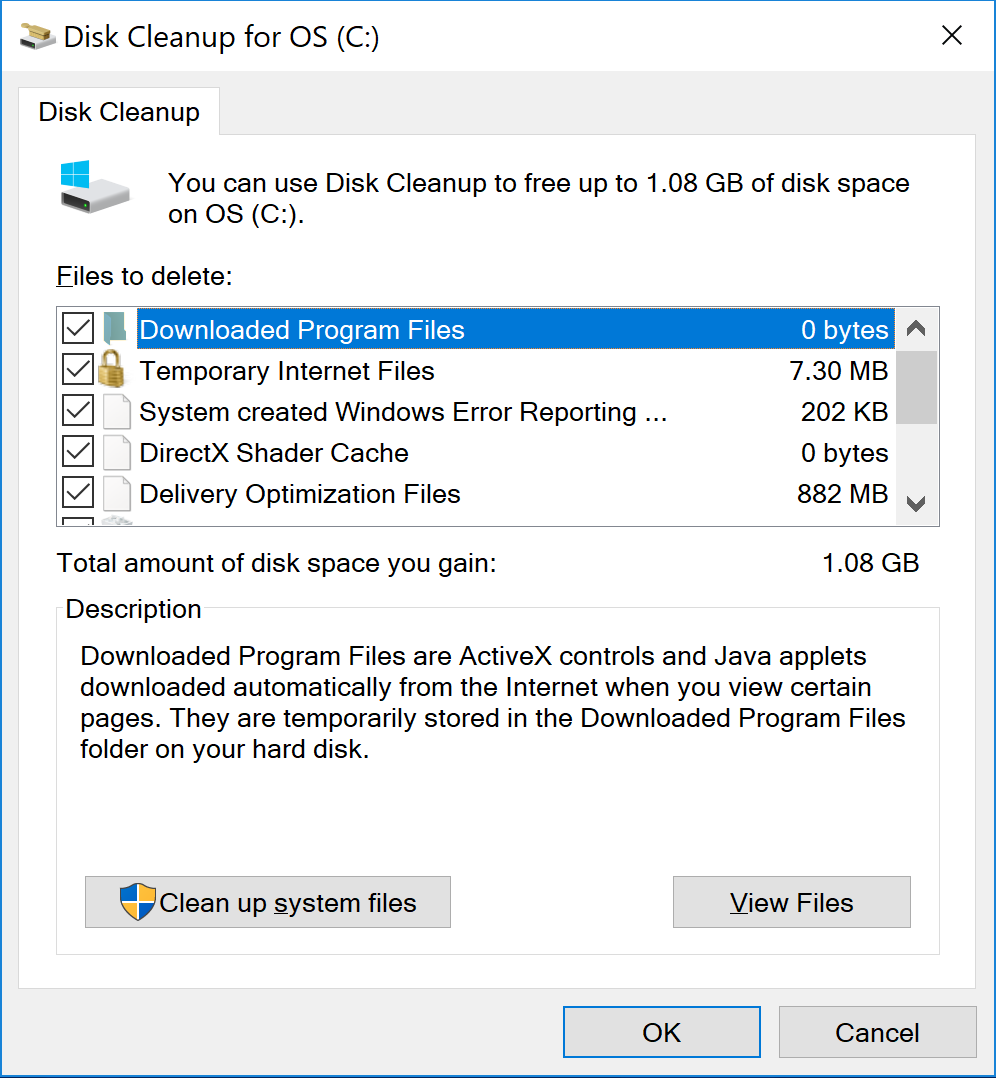 Disk Cleanup screen.
