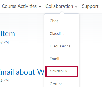 Identifies the ePortfolio link in Collaboration menu