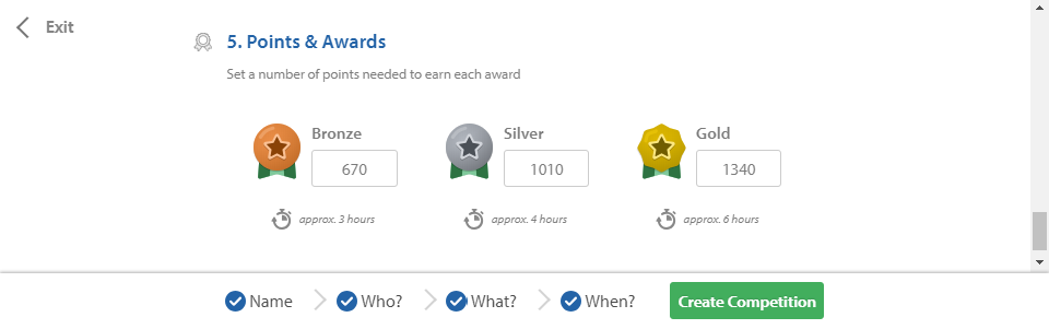 How to set number of points to reach each award tier