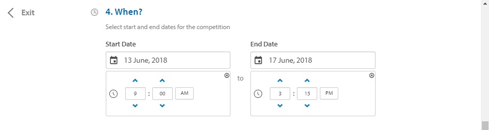 Showing how to set start date and end date of competitions