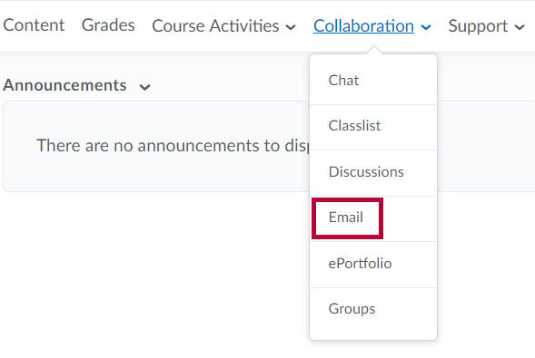 Identifies Email in Collaboration menu