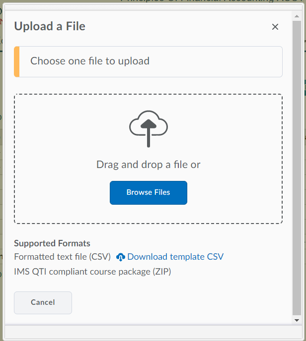 Shows Upload a file search dialog box