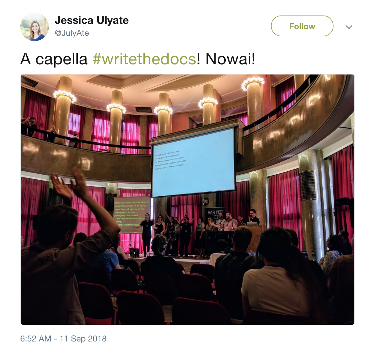 Acapella group singing tweet by Jessica Ulyate