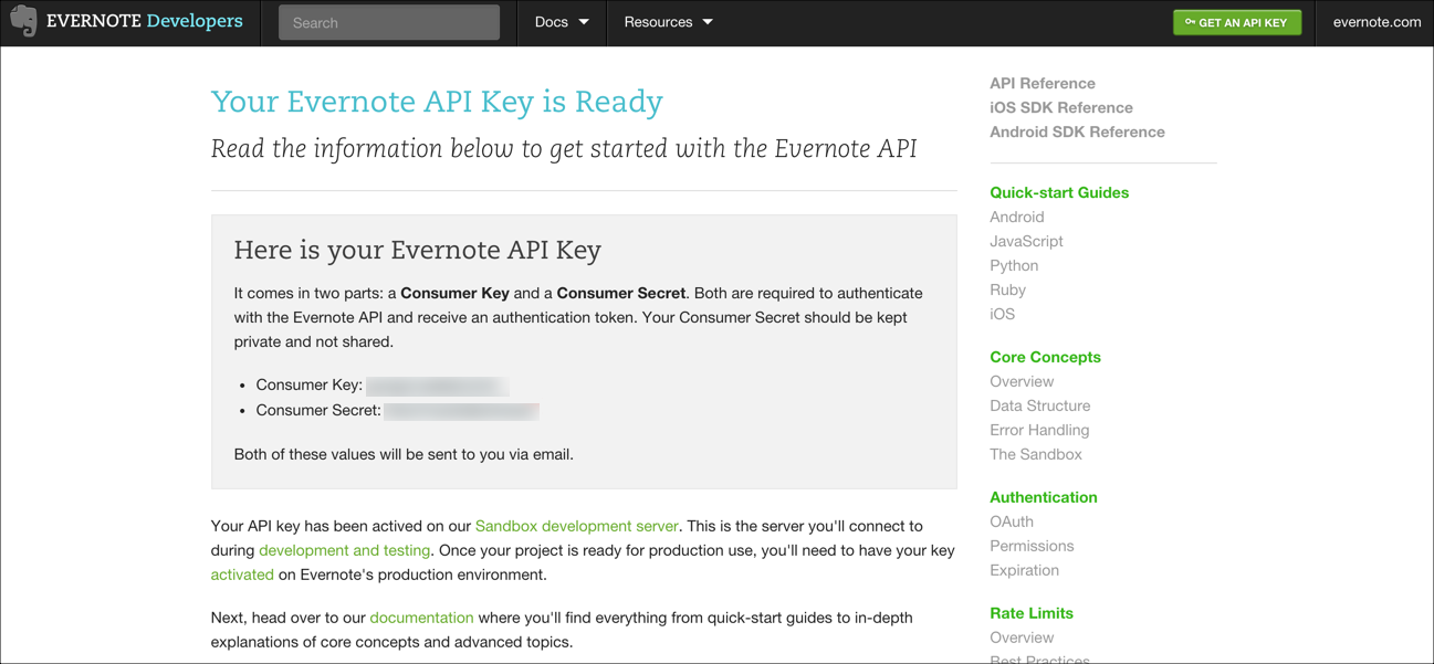 Evernote Connected App step 3