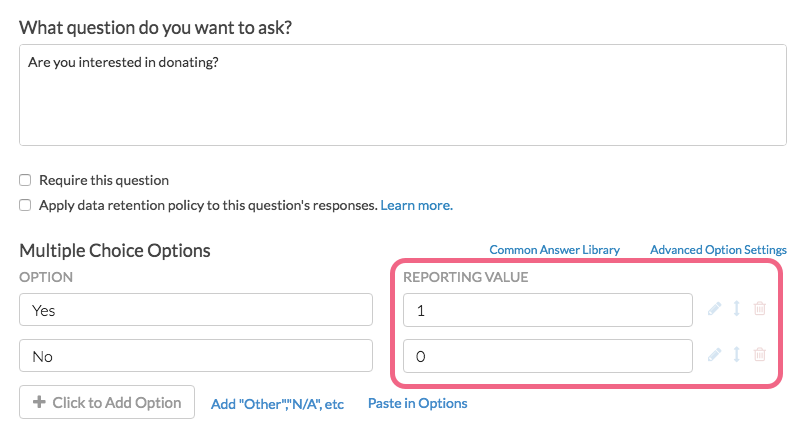 Example Reporting Values