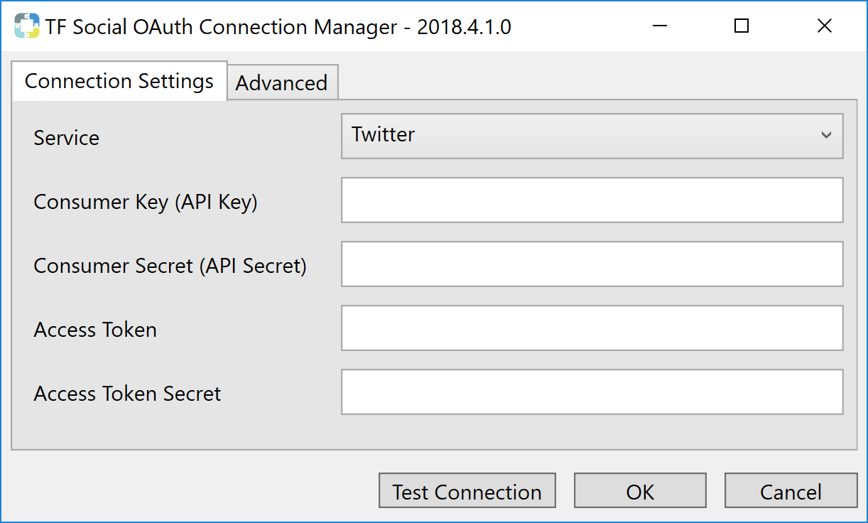 Task Factory Social OAuth Connection Manager Connection Settings