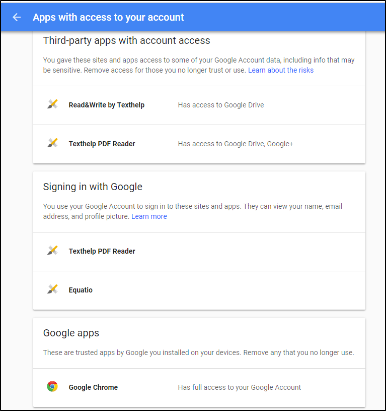 Google Apps Permissions Screenshot