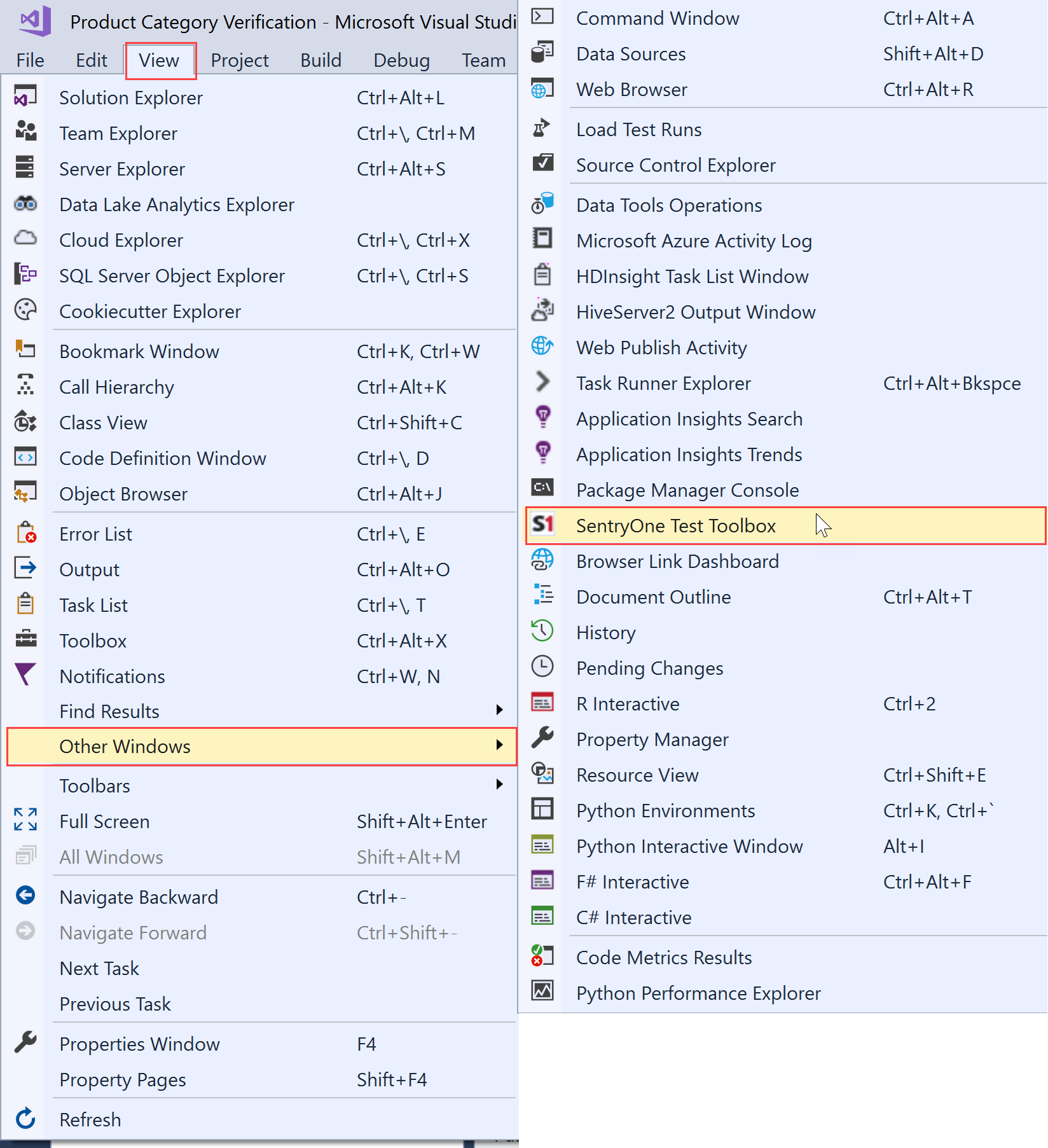 SentryOne Test Open the SentryOne Test Toolbox in Visual Studio