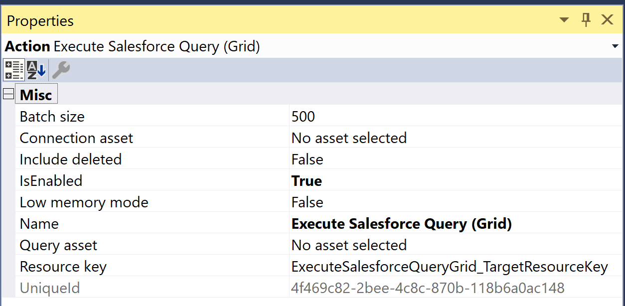 SentryOne Test Execute Salesforce Query Grid Properties