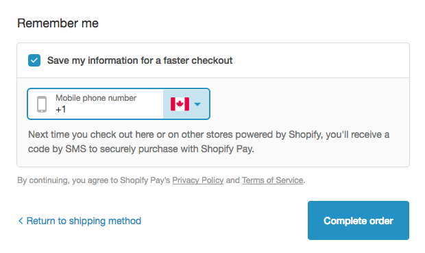 Shopify Pay opt in dialog