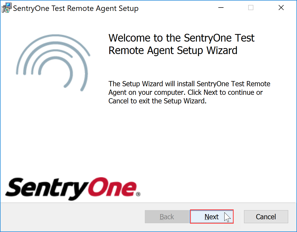 SentryOne Test Remote Agent Setup Wizard