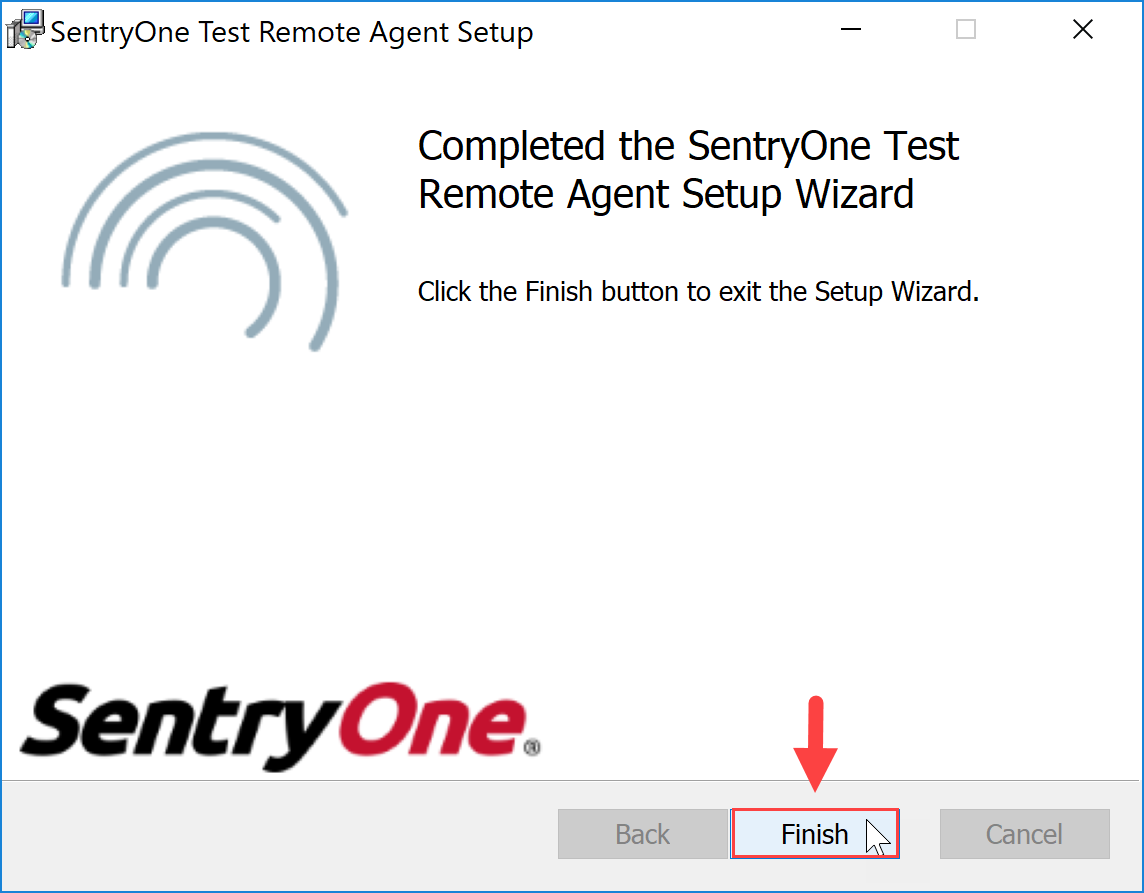SentryOne Test Remote Agent Setup Select Finish