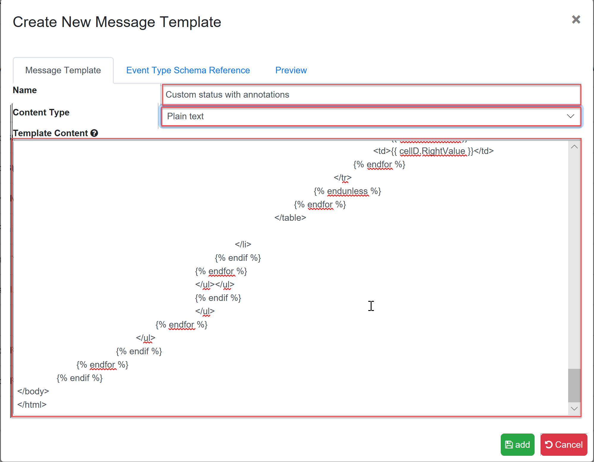 SentryOne Test Create New Message Template enter data