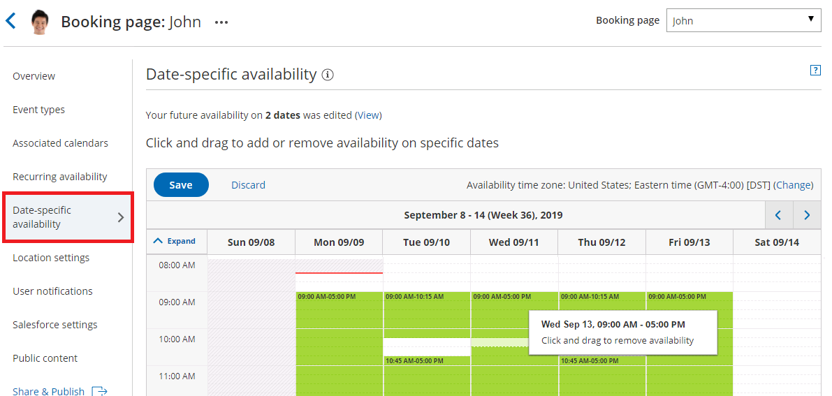 Booking page: Date-specific availability section | OnceHub