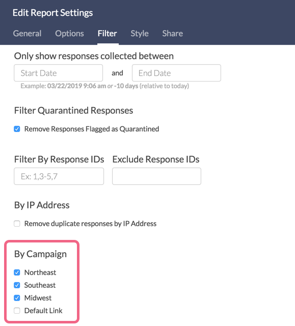 Filter Reports and Exports by Campaign