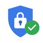Blue lock icon with green check mark.