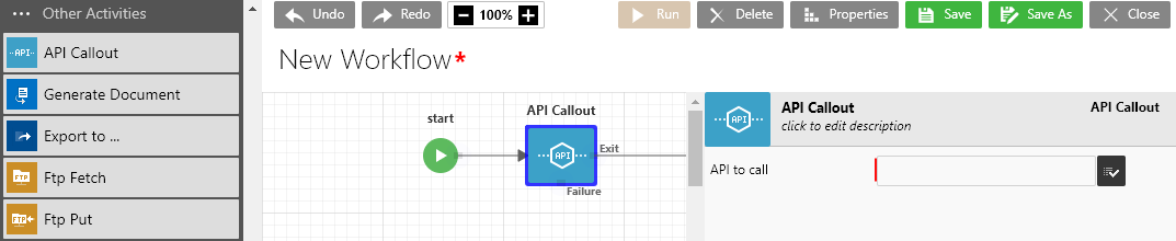 Configuration of API Callout in the workflow editor