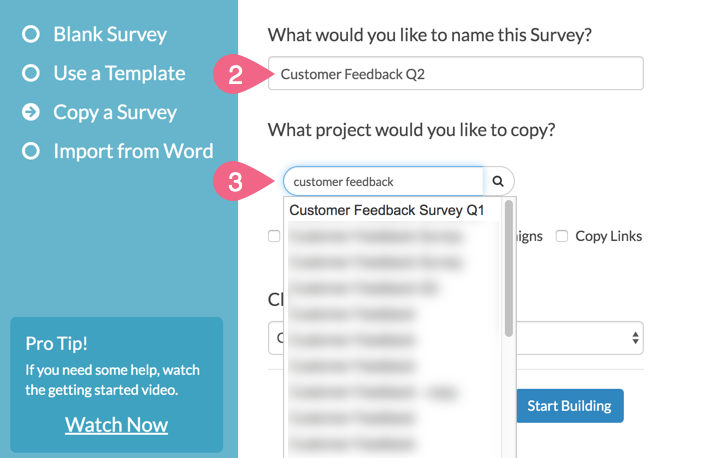Copy a Survey via Create Survey Screen