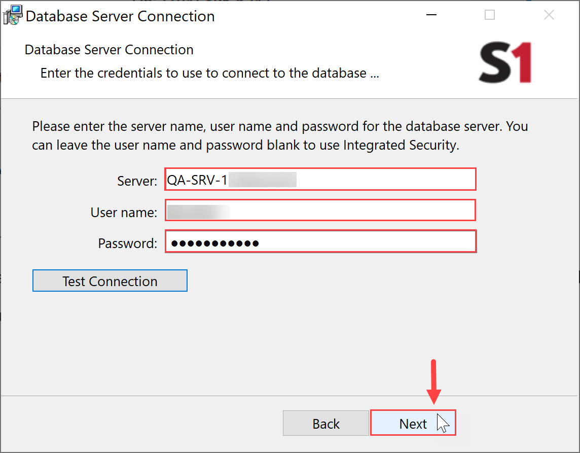 SentryOne Test On Premises Installer Database Server Connection