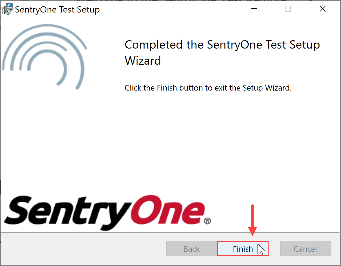 SentryOne Test On Premises Installer select Finish