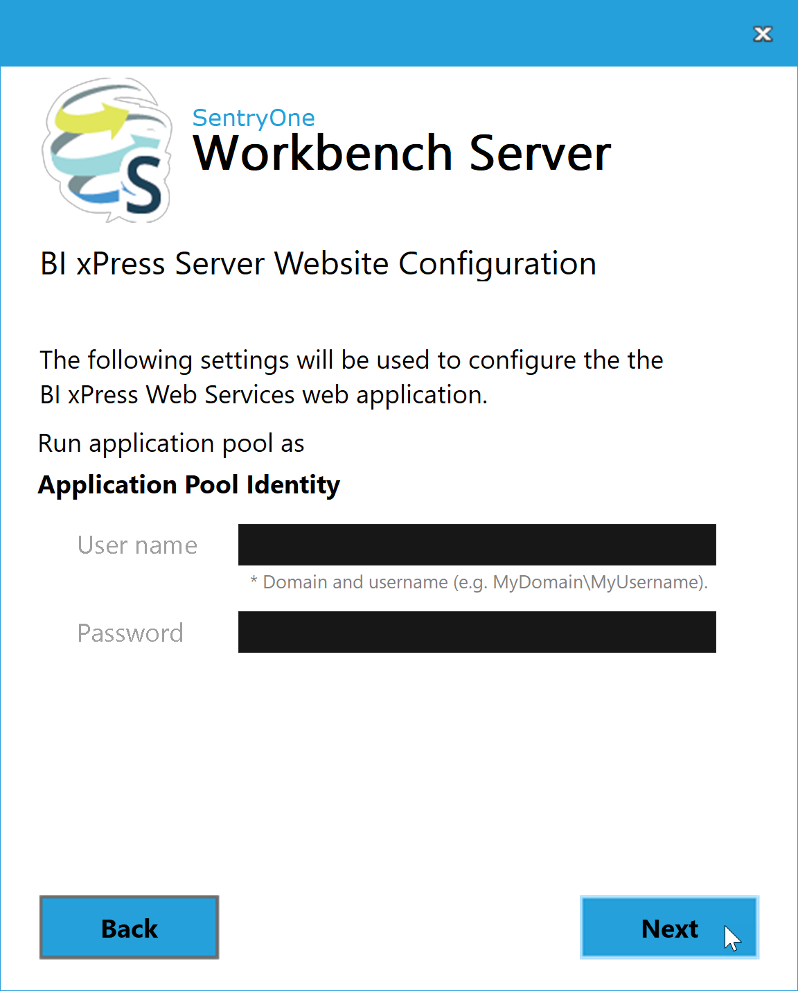 Workbench Server BI xPress Server Website Configuration