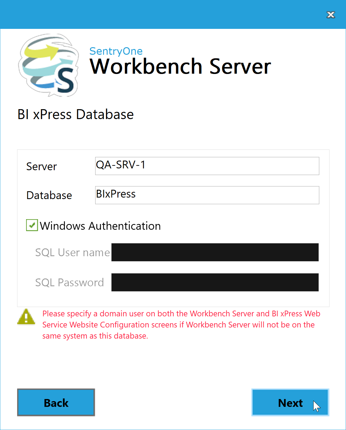 Workbench Server BI xPress Database