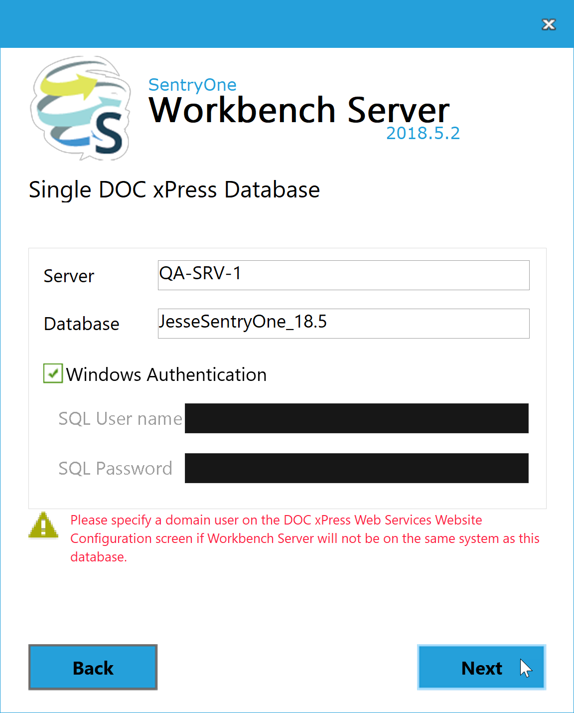 Workbench Server Single DOC xPress Database