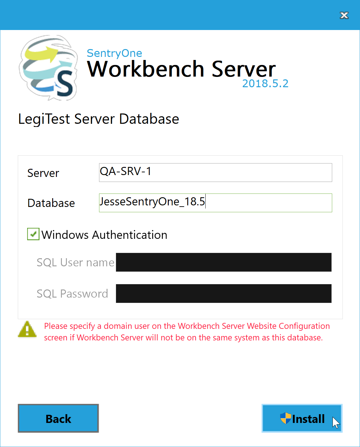 Workbench Server LegiTest Server Database
