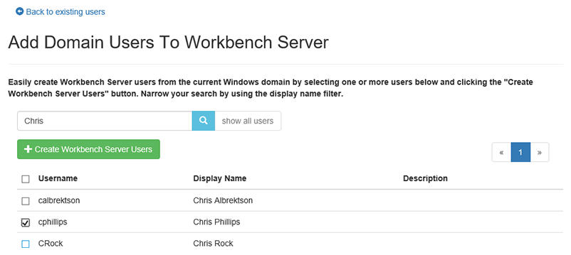 Workbench Server Add Domain users