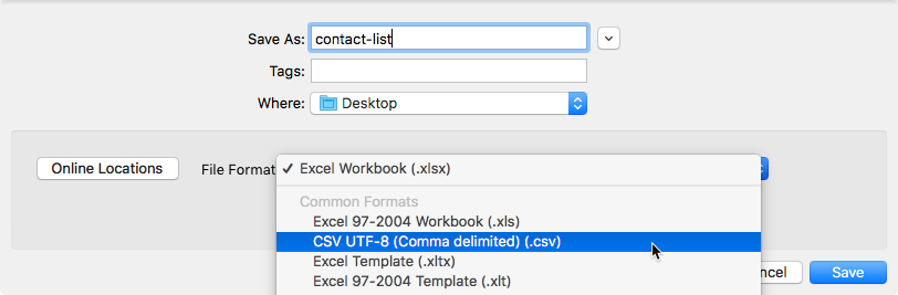 Save As - CSV UTF-8 File Format