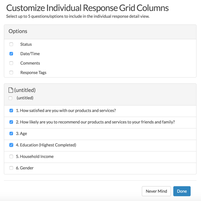 Customize Response Table Columns