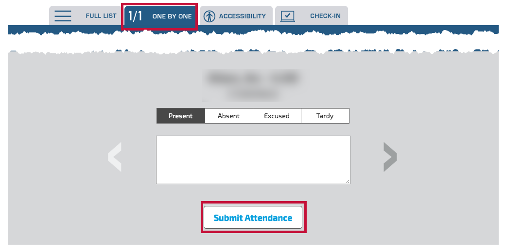Identifies One by One tab and Identifies Submit Attendance button