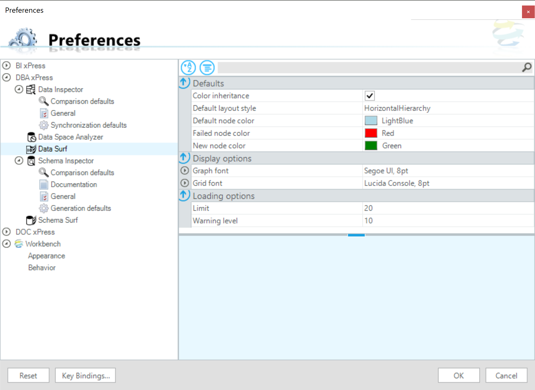 SentryOne Workbench DBA xPress Preferences Data Surf