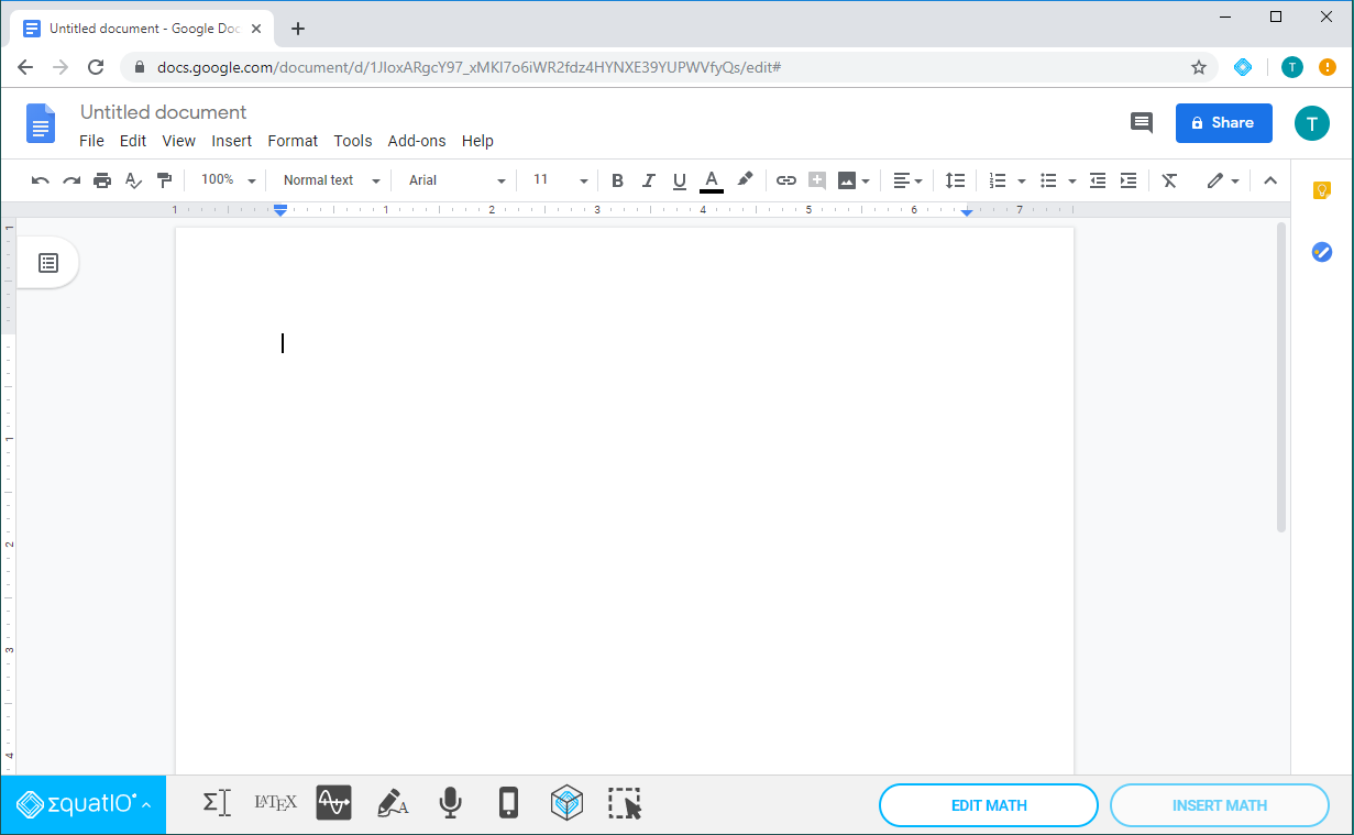 Google Doc shown with EquatIO for Google toolbar
