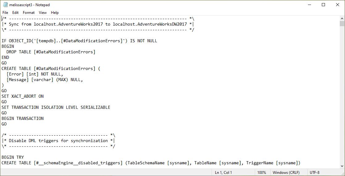 DBA xPress Command Line Schemacompare Generated TSQL Script
