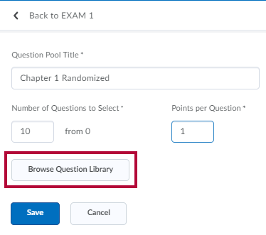 Identifies the Browse Question Library button.