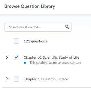 Shows a selected question library.