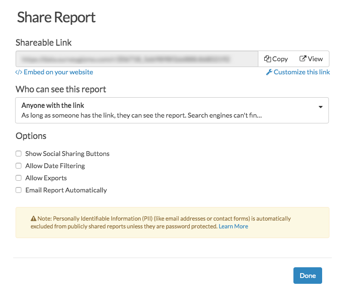 Report Share Options