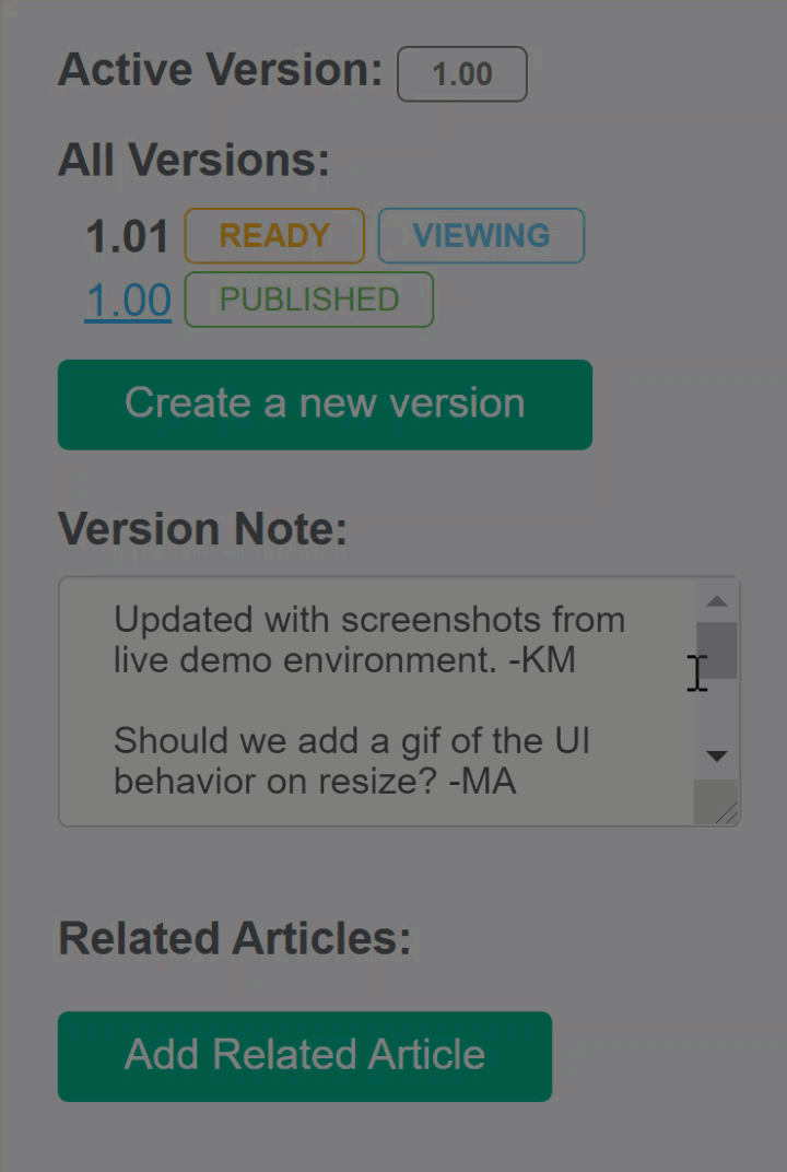 gif showing the version note field scroll and window extension