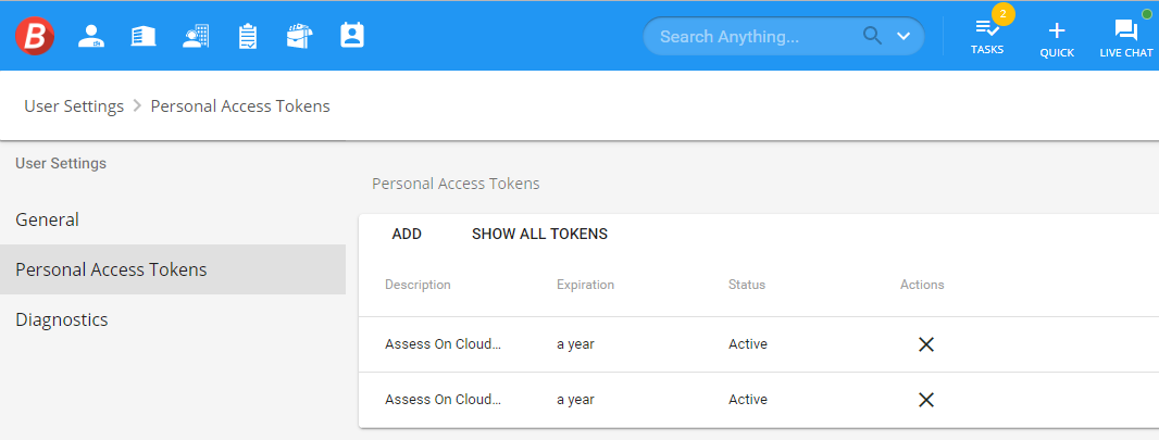 Image of personal access token added