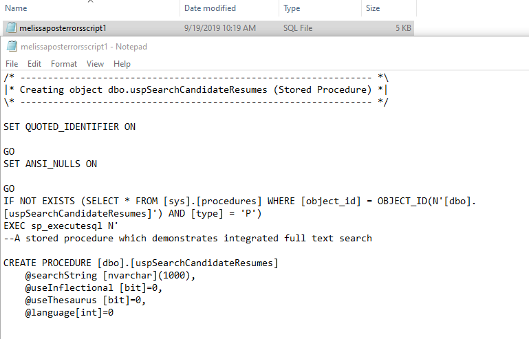 DBA xPress Command Line Generated TSQL Script after Errors Example
