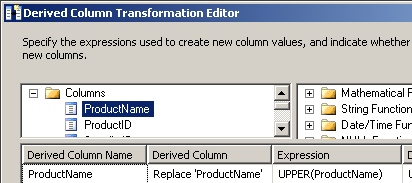 DTS xChange Derived Column Transformation Editor