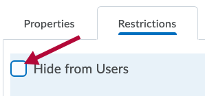 Indicates Hide from Users checkbox