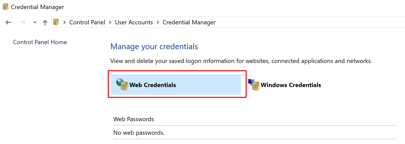 click Web Credentials