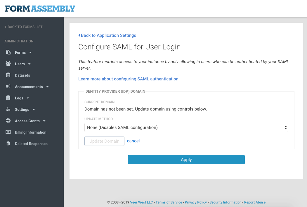SAML Authentication Setup FormAssembly Resource Center