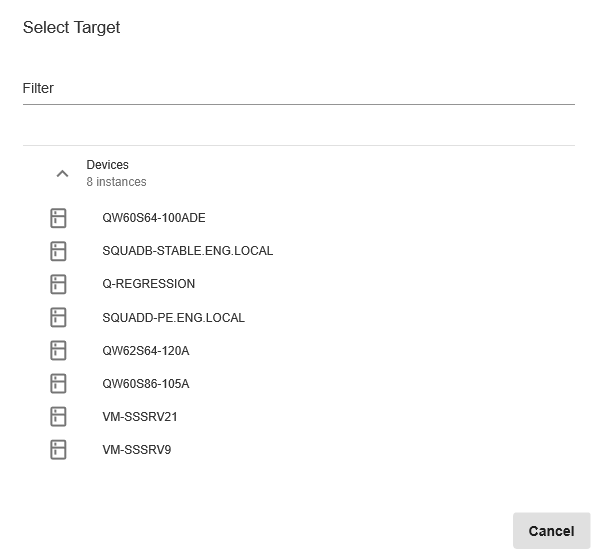 Monitor Select Target window with 8 selectable device instances.