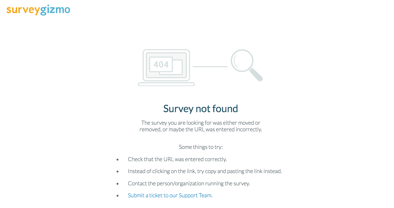 SurveyGizmo - Survey Not Found Error Page